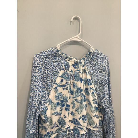 REVOLVE X HOUSE OF HARLOW Boho Mini Shirt Dress Size S Tiered Blue Beachy Tassel - Picture 11 of 15